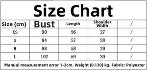 Size chart for V-neck sleeveless blouse showing bust and length in XS to L measurements