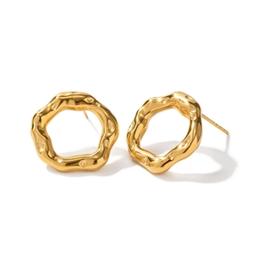 Orecchini Cerchio Acciaio Inossidabile Oro 18K Texture Martellata Lava Irregolare Geometrico Cavo Gioielli Minimalisti Donna