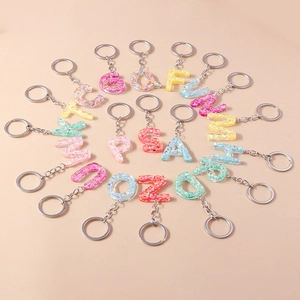 Alphabet Letter Keychain Sequin Iridescent Resin Personalized Key Ring Fashion Bag Pendant Accessories For Women Girls