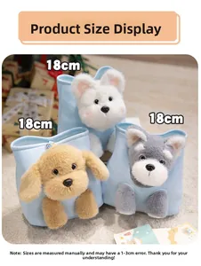 Three plush dog bags in white, brown, and gray colors with soft 18cm long faux fur texture