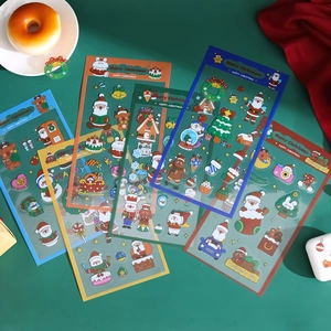 Christmas Stickers Cartoon PET Waterproof Transparent DIY Decals For Journal Phone Case Water Bottle Kawaii Holiday Decorative