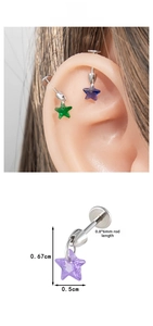 Macro detail of star zircon earring showing 0.8mm post length and 0.5x0.67cm star size