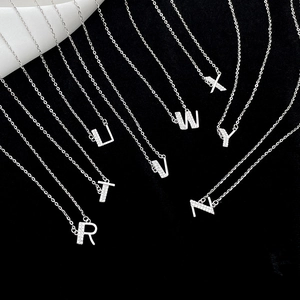 S925 sterling silver alphabet necklaces R to Z with sparkling cubic zirconia pendants