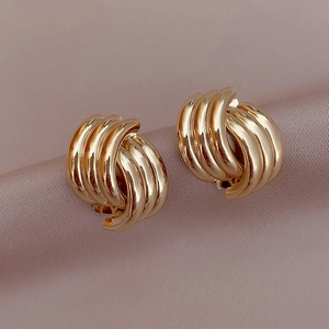 Geometric Intertwined Croissant Earrings Alloy With 925 Sterling Silver Earring Post Twisted Metallic Minimalist Women