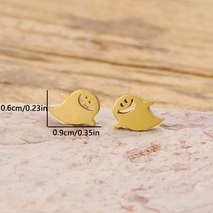 Cartoon ghost stud earrings in gold finish made of cut stainless steel for women