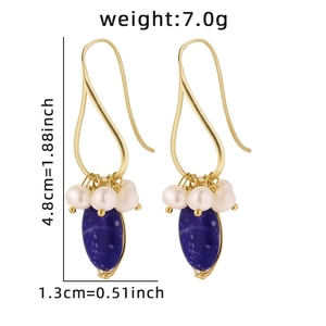 Lapis lazuli and freshwater pearl gold earrings with dimensions and 7.0g weight
