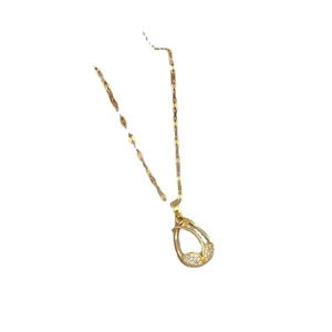 Gold tulip necklace with cat-eye stone and zircon tulip drop pendant for women