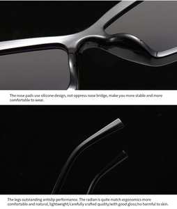 Close-up of ergonomic non-slip temples and integrated silicone nose pads on black sunglasses