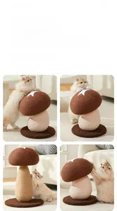 Detail of mushroom cat scratching post with durable sisal rope and soft plush fabric