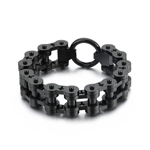 Black stainless steel motorcycle chain bracelet for men with hollow cross engraving