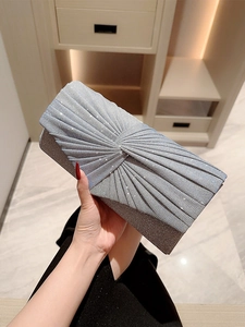 Elegant silver sequin evening clutch bag with pleated fan design for formal banquets