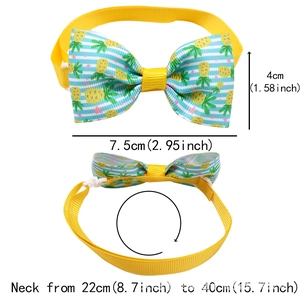 Adjustable yellow dog bowtie with pineapple print for small pets on white background