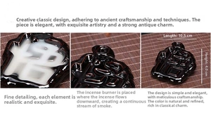 Detailed view of backflow incense burner showing dimensions 10.5cm by 4.0cm