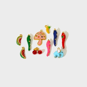 DIY stainless steel gold fruit pendants with colorful enamel and crystal accents