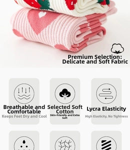 Close-up of soft cotton strawberry socks showing breathable knit texture and heart pattern