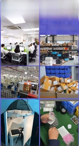 Collage showing the jewelry factory office, warehouse, machinery, and packaging process.