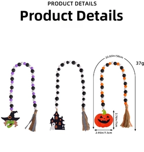 Set di tre ciondoli con perline in legno per Halloween con strega e zucca
