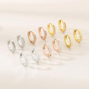 Minimalist 18K gold stainless steel hoop earrings with shell and zircon inlay variety