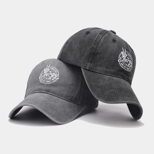 Gewaschene Vintage-Baumwoll-Baseballkappen in Grau mit gesticktem Energy-Schriftzug vorne