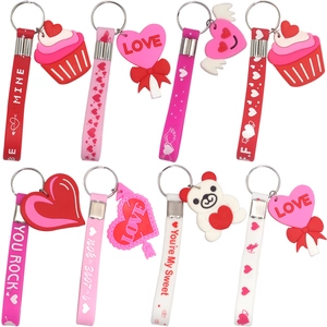 Valentine's Day Heart Keychain Silicone Soft Rubber Pendant With Metal Ring Romantic Gift For Couples Cupcake Bear Design