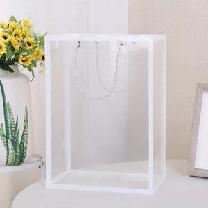 Transparent PVC gift bag with white frame and braided handles for flowers and gifts