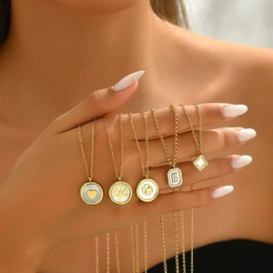 Edelstahl Herz Lebensbaum Vierblättriges Kleeblatt Anhänger Halskette Für Damen Gold Strass Mode Schmuck Schlüsselbeinkette