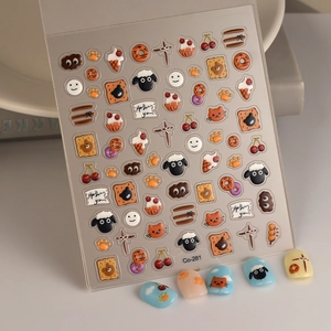 3D cartoon nail stickers Co-281 featuring cute sheep and cat embossed gel designs