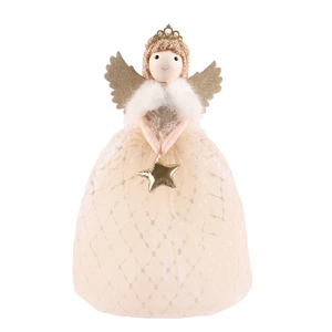 Cute angel doll tree topper with gold wings and knit crown for Christmas decor