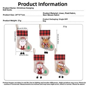 Detailed size chart for Christmas stockings featuring moose and snowman character designs