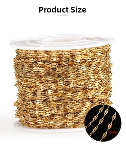 2mm wide 18k gold plated stainless steel lip chain on white spool for DIY jewelry