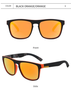 Polarized sports sunglasses with matte black frames and orange lenses for outdoor activities
