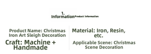 Detailed specifications table for Christmas iron sleigh decoration with resin materials