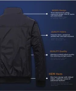 Detail of windproof polyester jacket featuring ribbed hem and premium stitching craftsmanship