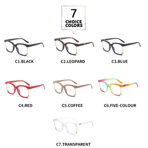 Selection of oversized blue light blocking glasses in seven trendy colors with metal accents