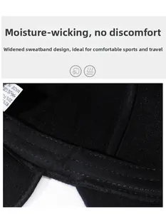 Detail view of thickened fleece lining and sweatband on winter baseball cap with ear flaps
