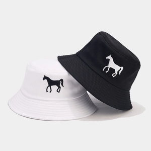 Chapeau Bob Coton Brodé Silhouette De Cheval Protection Solaire Extérieur Décontracté Pour Hommes Femmes