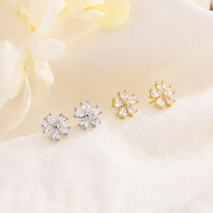 Floral Petal Stud Earrings Copper Cubic Zirconia Minimalist Sweet Jewelry Gift Women