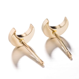 Back view of gold crescent moon earrings showing the secure posts and stainless steel material