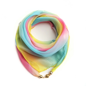 Gradient chiffon square scarf with magnetic gold ball clasp, pastel colored neck scarf