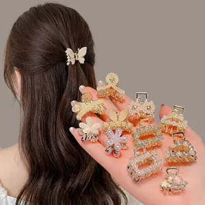 Mini alloy hair claws with pearls and rhinestones in various shapes for half-up hairstyles