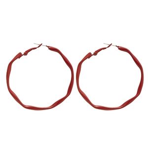 Minimalist red matte twisted geometric hoop earrings with modern artistic design