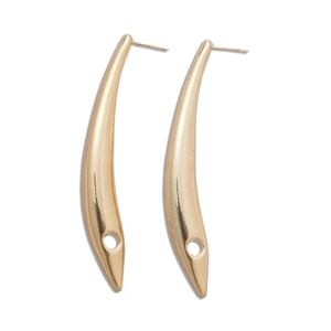 Minimalist 18K gold plated bar stud earrings with circular cutout design on white background