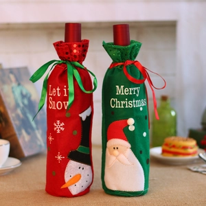 Christmas wine bottle covers with embroidered Snowman and Santa Claus sequin designs