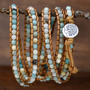 5-layer bohemian wrap bracelet featuring natural stone beads and tree of life metal clasp