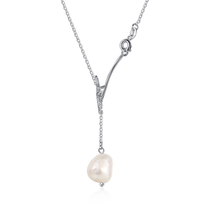 Baroque Freshwater Pearl Twig Pendant Necklace For Women Personalized Copper Silver Plated Minimalist Clavicle Chain Jewelry