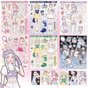 6-sheet set of Y2K aesthetic girl stickers and matching cards for scrapbooking and DIY cases