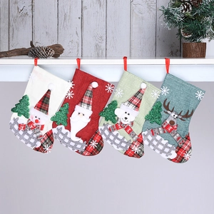 Linen Christmas stockings with 3D Santa, Snowman, Polar Bear and Reindeer patterns