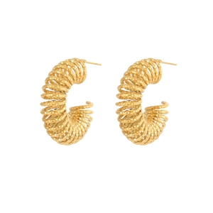 Eleganti orecchini a C placcati in oro con trama a spirale e design 3D arrotondato
