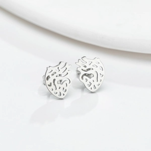 Vintage silver hollow anatomical heart stud earrings with gothic laser cut design