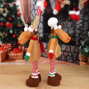 Pair of telescopic Christmas reindeer plush dolls for home holiday mantel decoration